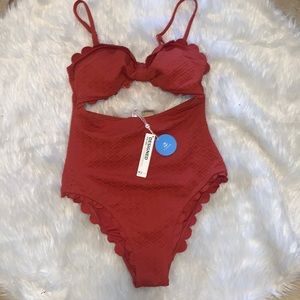 Cupshe New One Piece Swimsuit w Bikini Top Rust Red Womens Sz Large NWT